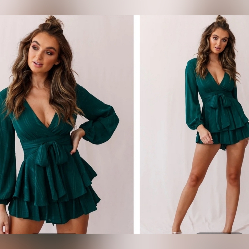 Princess Polly Forest Green Long Sleeve Romper